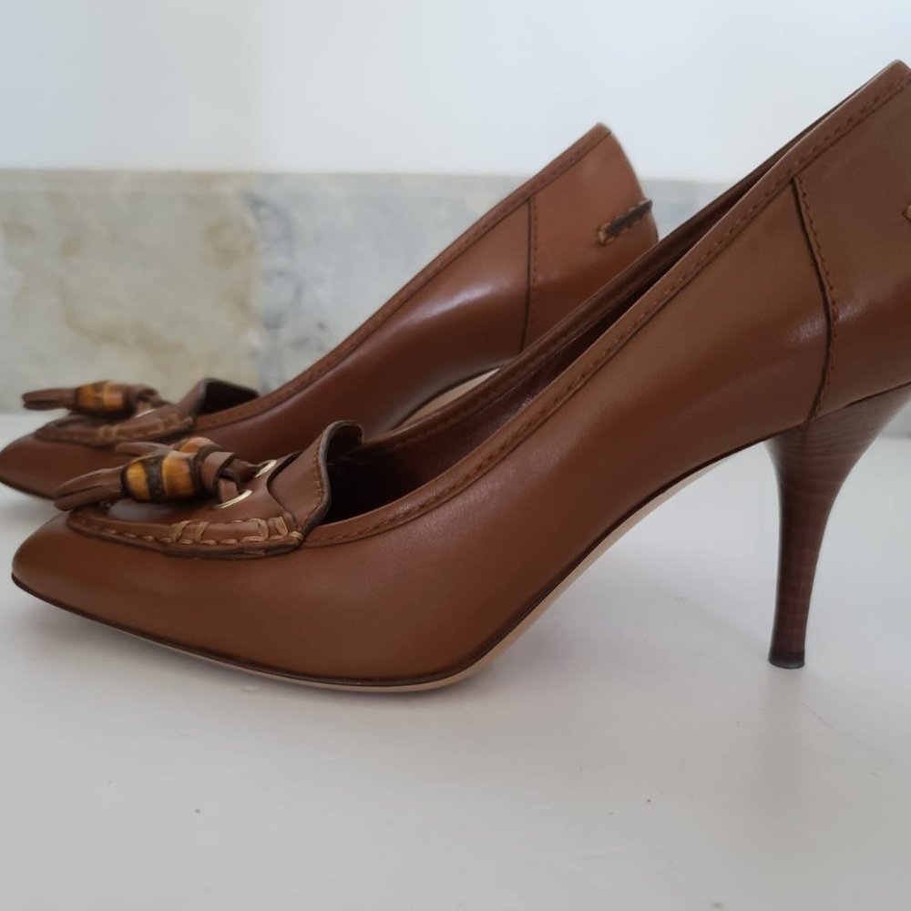 NEW Gucci Brown Leather Bamboo Tassel Loafer Pumps - Picture 8 of 8